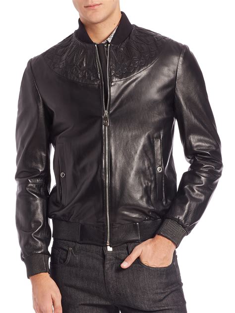 versace jacke montana black|Versace black leather jacket.